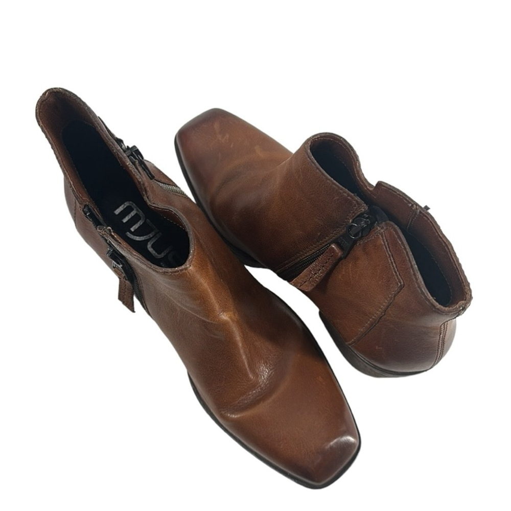 Mjus boots bootie stacked chunky heel brown leather square toe fall sz 8.5 - Picture 10 of 14